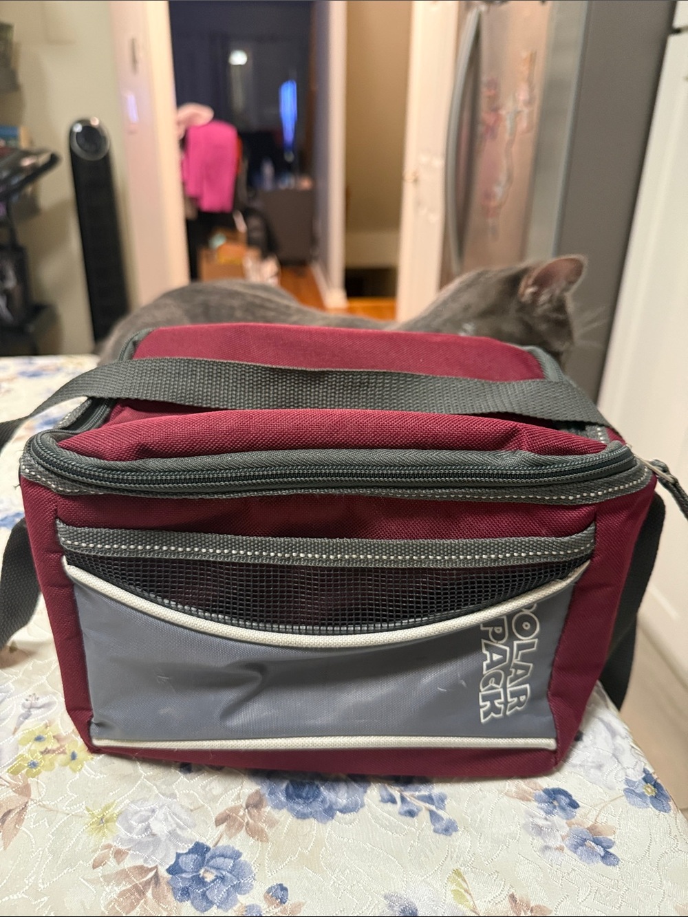 Maroon and Gray Insulated Lunch Cooler Bag
